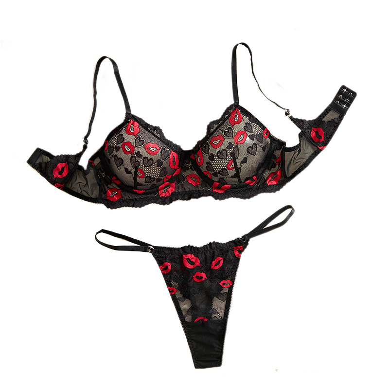 Lace Bralette Set - Set Pakaian Dalam Transparan Berbahan Renda,